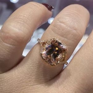 NEW 18K ROSE GOLD RADIANT MORGANITE HALO RING